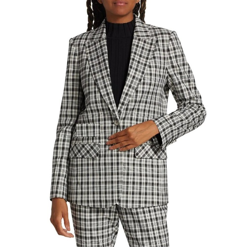 NWT New $395 Elie Tahari Black White Plaid Single-Button Blazer Size 6